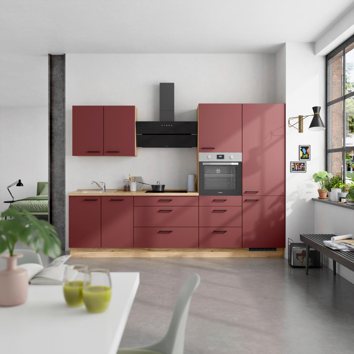 Küchenleerblock Easytouch High-Line, H4 Rechts - Eichefarben/Rot, MODERN, Holzwerkstoff (300cm) - Nobilia