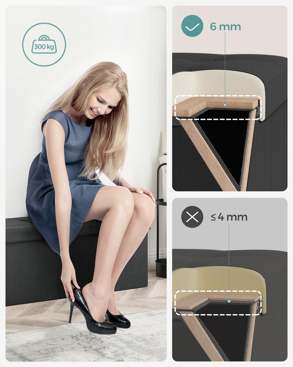 Truhenbank Schwarz B: 110cm - Schwarz, Basics, Holzwerkstoff/Textil (110/38/38cm)