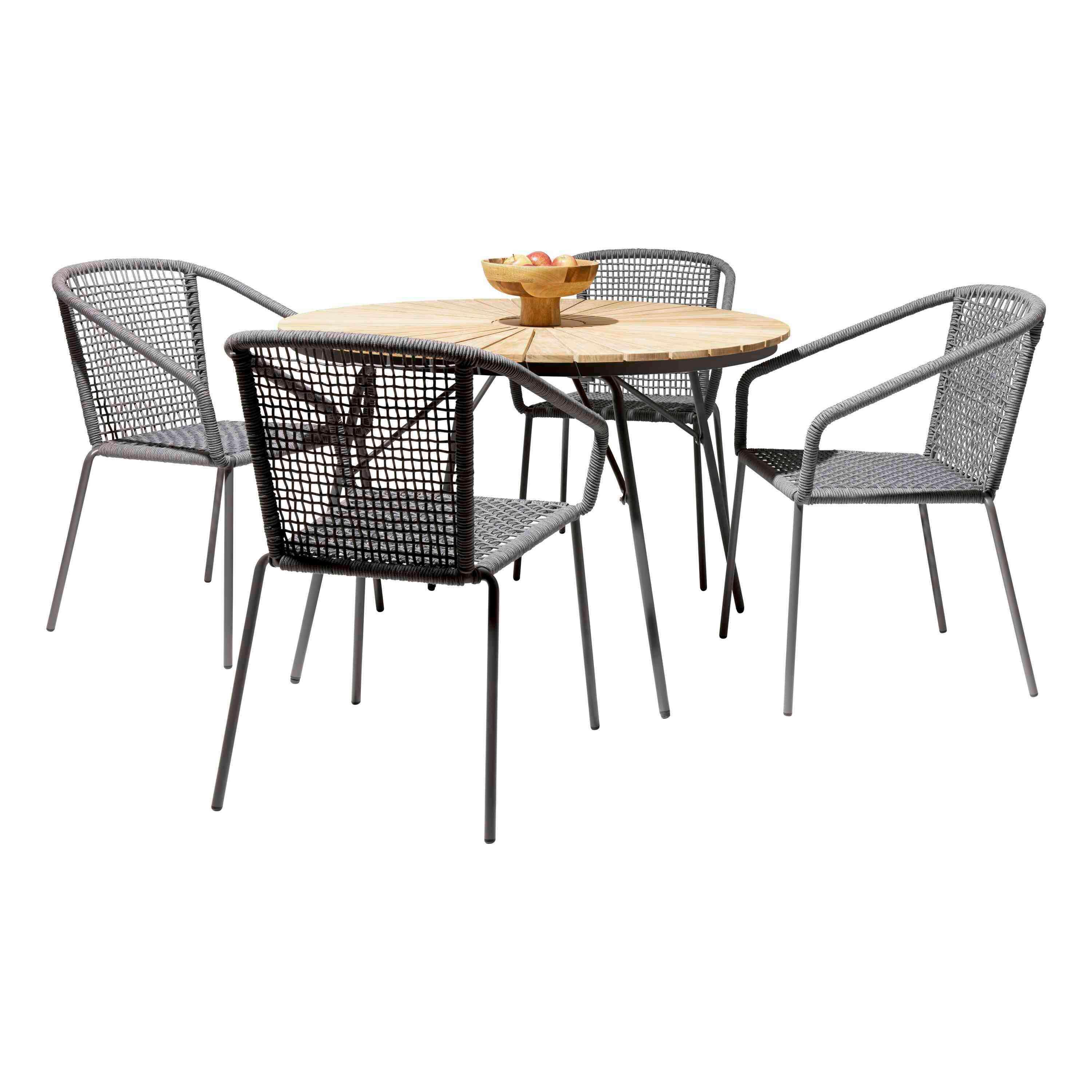 Gartentischgruppe Ellen/Vito 5-teilig, dunkelgrau/Natur - Dunkelgrau/Anthrazit, Natur, Holz/Kunststoff (160/160/74cm) - Gardenson