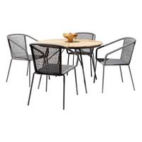 Gartentischgruppe Ellen/Vito 5-teilig, dunkelgrau/Natur - Dunkelgrau/Anthrazit, Natur, Holz/Kunststoff (160/160/74cm) - Gardenson
