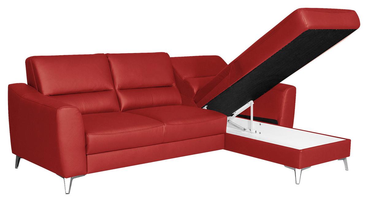 Ecksofa Santos Rot S: 241 cm - Chromfarben/Rot, Design, Leder/Textil (241/168cm) - Livetastic