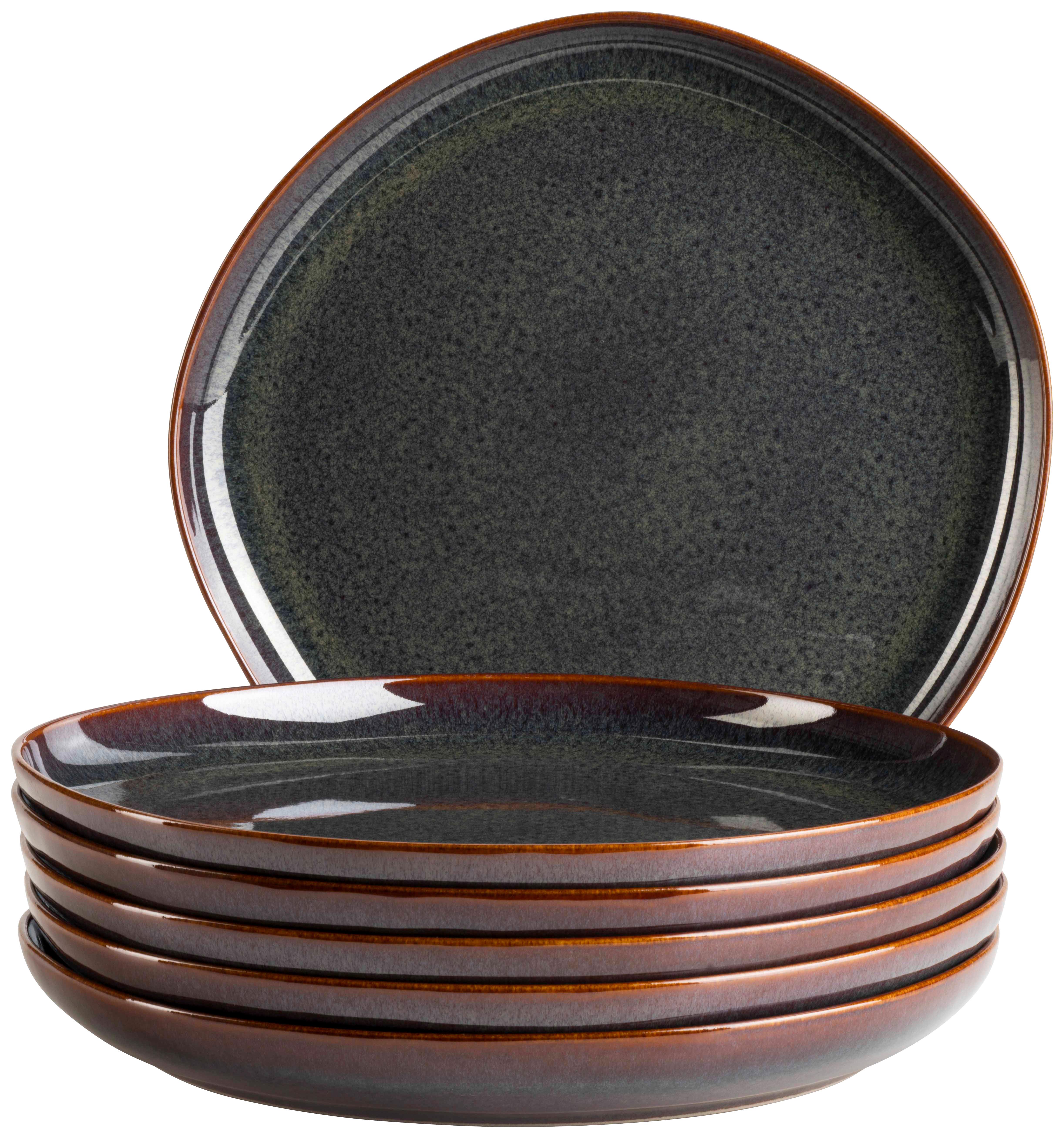 Tellerset Cordelia Braun/rot, 6-Teilig - Rot/Braun, Trend, Keramik (27cm) - Mäser