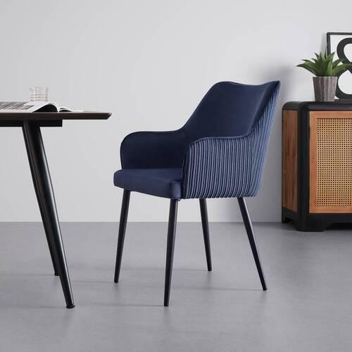 Zamatová stolička Caria modrá - modrá/čierna, Modern, kov/drevo (57/89/60cm) - Bessagi Home