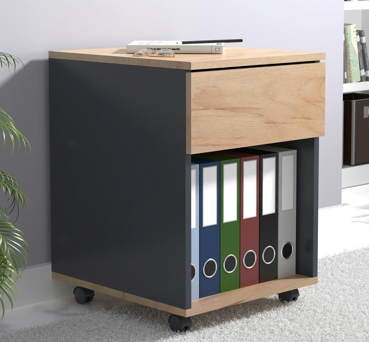 Rollcontainer Anthrazit/ Eiche Dekor Dalrosa 39x55x45cm - Honigeiche/Anthrazit, MODERN, Holzwerkstoff/Kunststoff (39/55/45cm) - MID.YOU