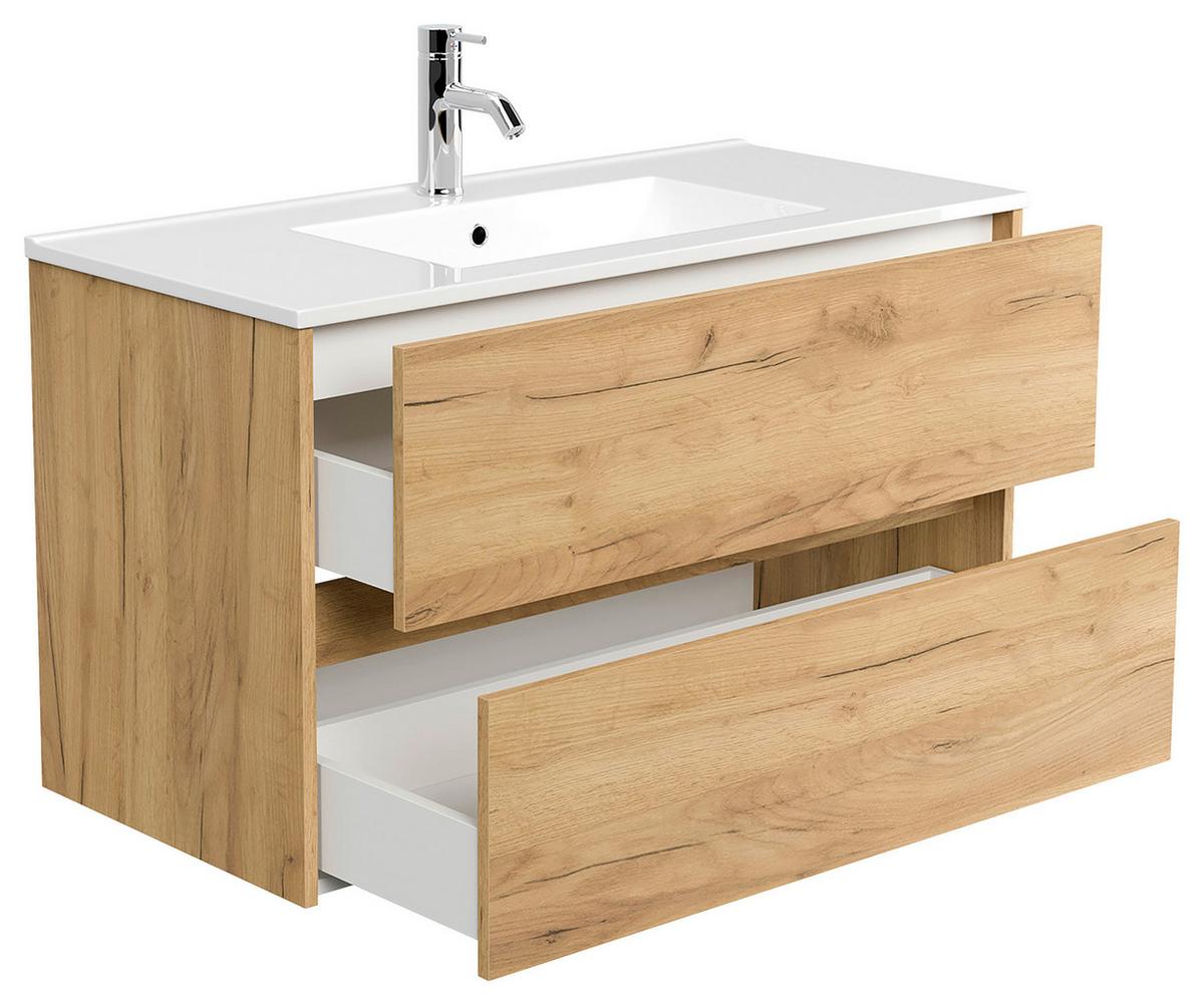 Waschtischkombi Limes Eiche Dekor B: 101 Cm - Eichefarben/Weiß, MODERN, Keramik/Holzwerkstoff (101/58,6/47cm) - MID.YOU