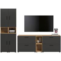 Wohnwand, The One 3, B: 260 cm Grau/Artisan Eiche Dekor - Schwarz/Eiche Artisan, Trend, Holzwerkstoff (260/182/34cm)