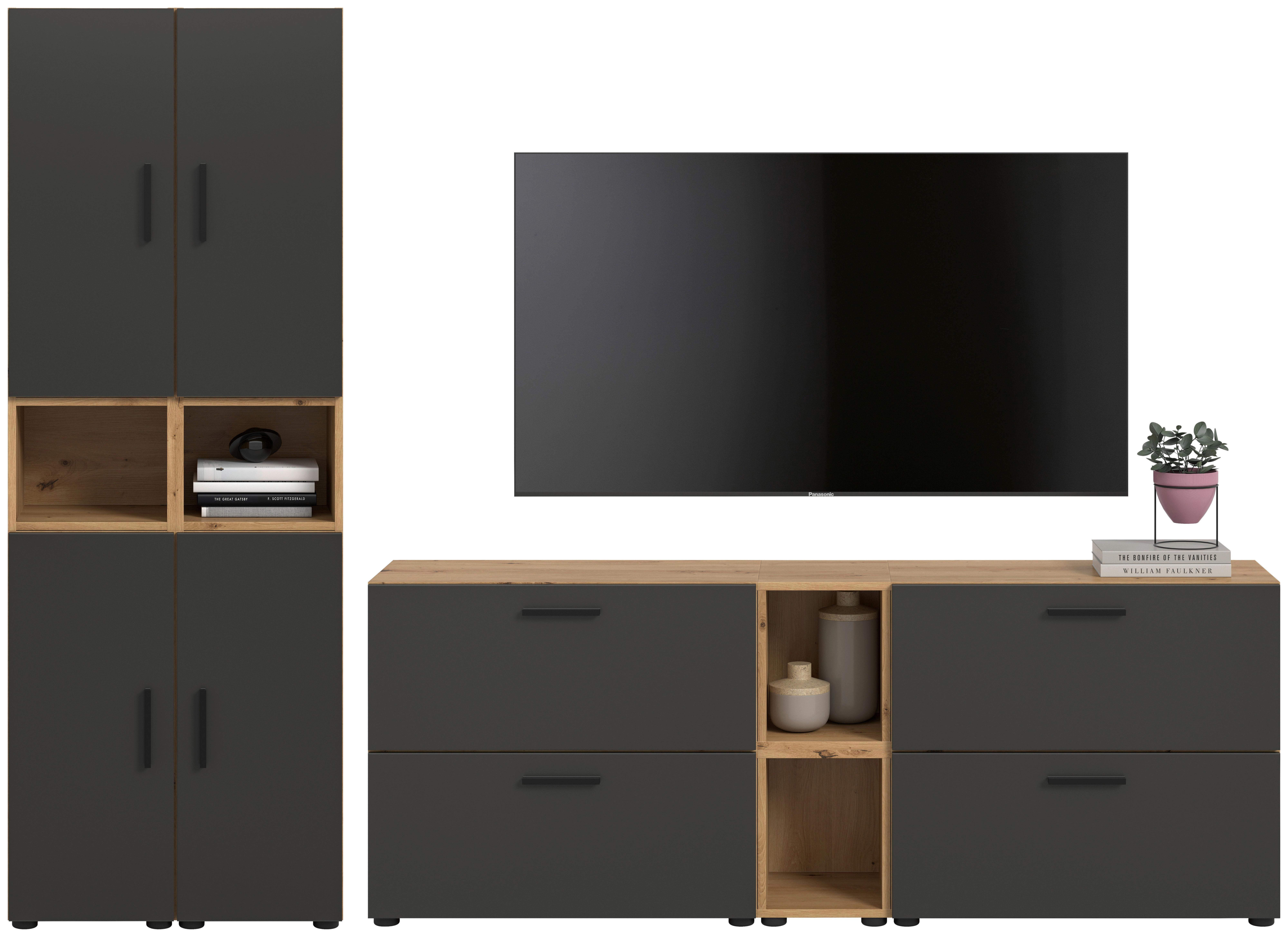 Wohnwand, The One 3, B: 260 cm Grau/Artisan Eiche Dekor