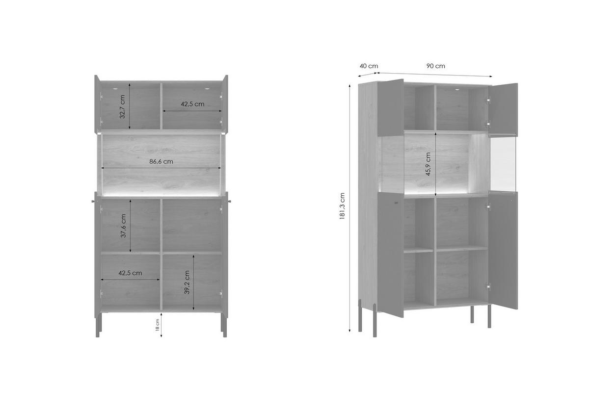 Vitrine Nurisa Anthrazit B: 90 cm - Anthrazit/Schwarz, Trend, Glas/Holzwerkstoff (90/181,3/40cm) - MID.YOU