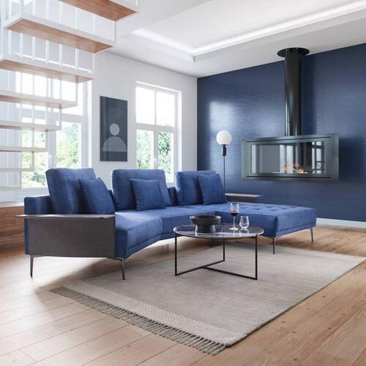 Sedací souprava DONNA - šedá/modrá, Moderní, kov/dřevo (345/68/176cm) - Bessagi Home