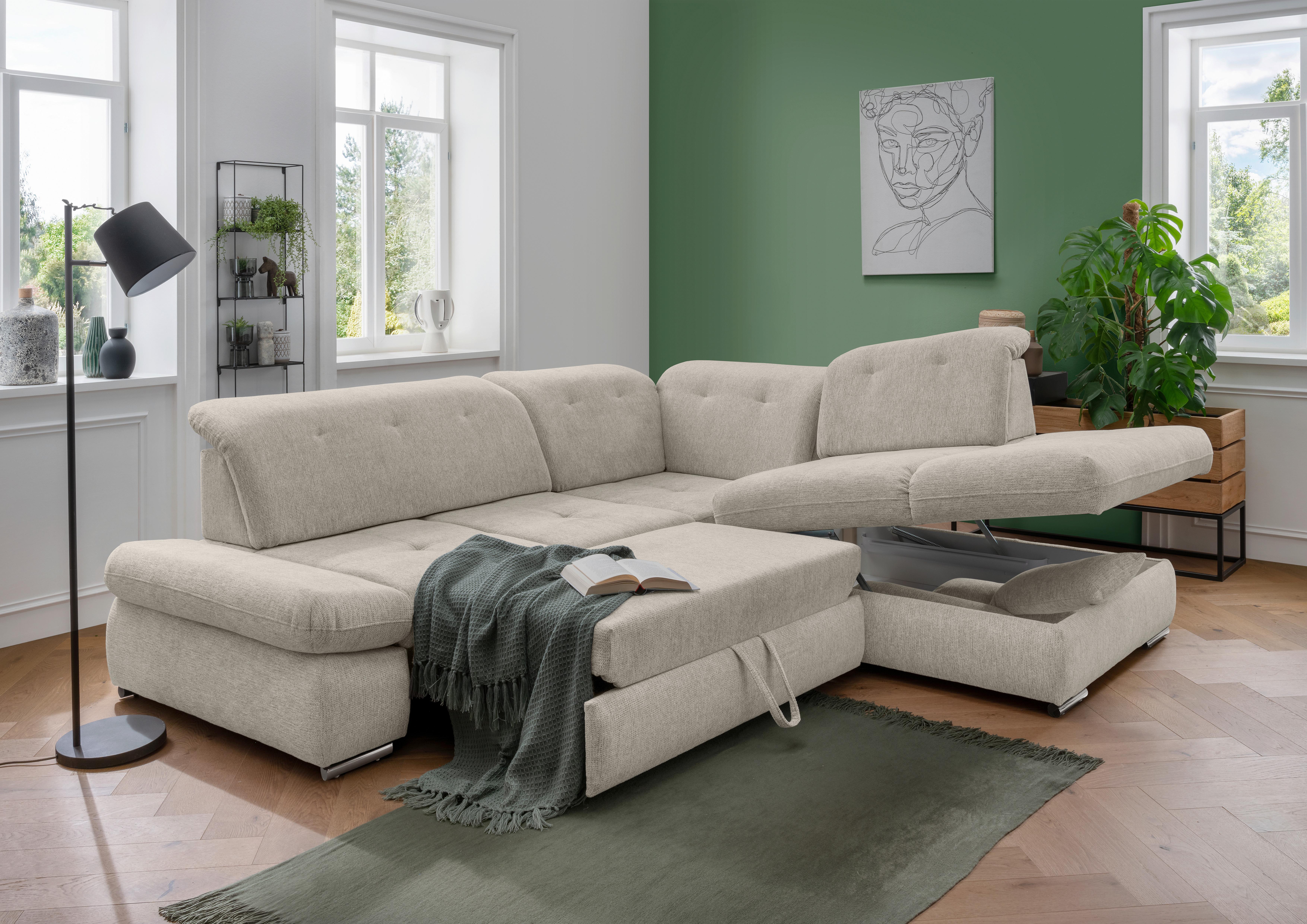 Ecksofa mit Schlaffunktion Dalida Beige, S: 280x254 cm - Chromfarben/Beige, Design, Textil (280/254cm) - Livetastic