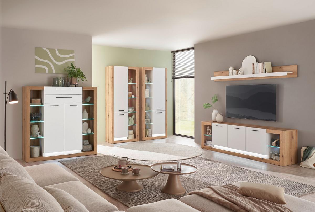 Wandboard Brixen Weiß/Eichefarben B: 198cm - Eichefarben/Weiß, Design, Holzwerkstoff (198/21/20cm) - MID.YOU