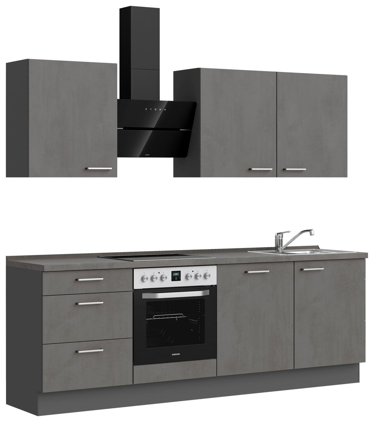 Kuchynská linka 240 cm, bridl.šedý betón/bridl.šedá - farba ušľachtilej ocele/bridlicová, Modern, kov/kompozitné drevo (240cm) - Nobilia