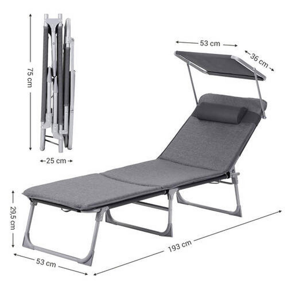 Sonnenliege Hellgrau inkl. Sonnendach, B: 53 cm - Hellgrau, Basics, Textil/Metall (53/29,5/193cm) - Modante