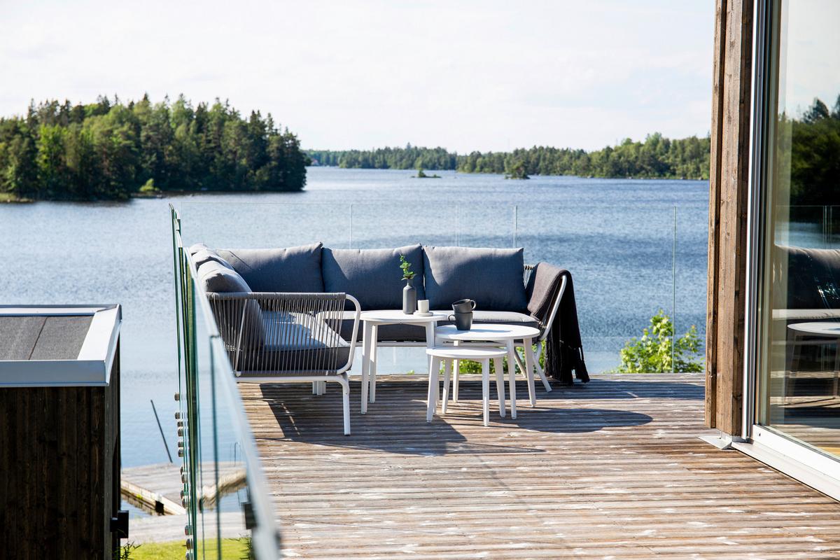 Loungegarnitur 4-tlg Roxo Metall/textil Mit Kissen - Weiß/Grau, KONVENTIONELL, Textil/Metall - Gardenson