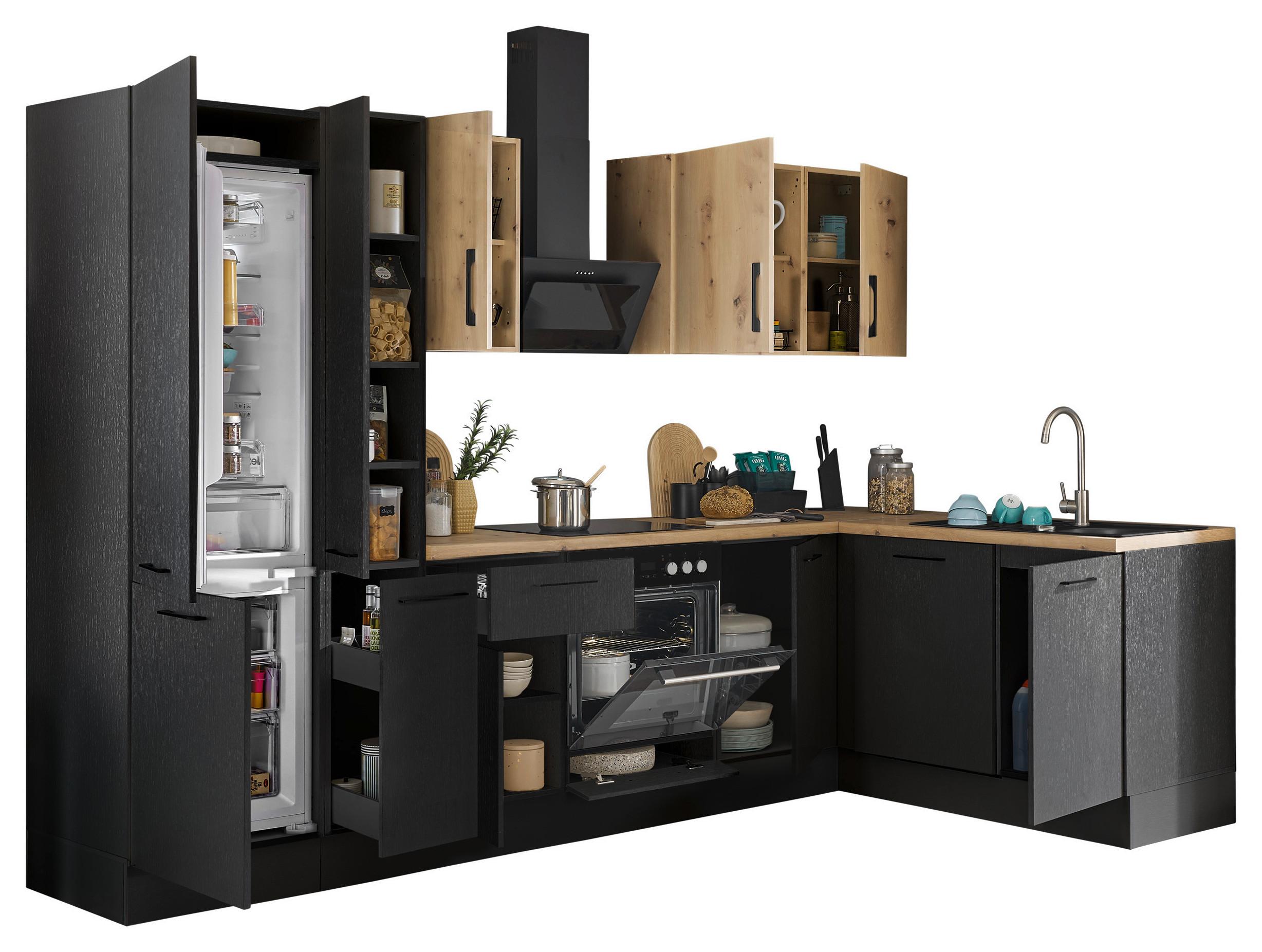 Eckküche Turin Schwarz/eiche Dekor 310x175 Cm - Schwarz/Eiche Artisan, Basics, Holzwerkstoff (310/175cm) - MID.YOU