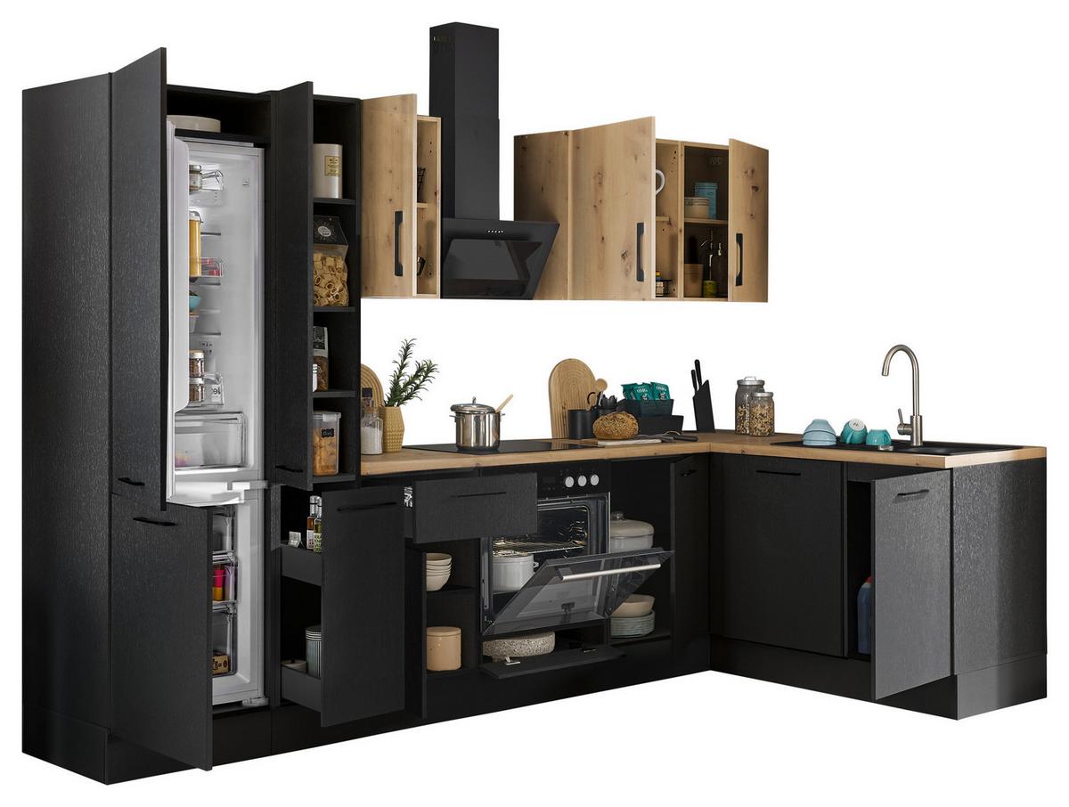 Eckküche Turin Schwarz/eiche Dekor 310x175 Cm - Schwarz/Eiche Artisan, Basics, Holzwerkstoff (310/175cm) - MID.YOU