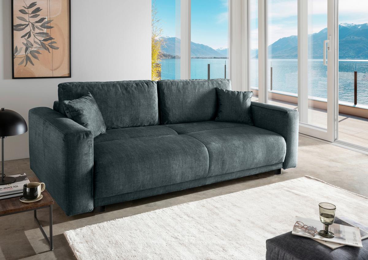 Schlafsofa Longo, Blau B: 245 Cm - Blau/Schwarz, MODERN, Textil (245/86/126cm) - Livetastic