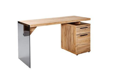 Schreibtisch B 74cm H 55cm Lux C 140, Eiche Deko - Transparent/Eichefarben, Design, Glas/Holzwerkstoff (141,8/74/55cm)