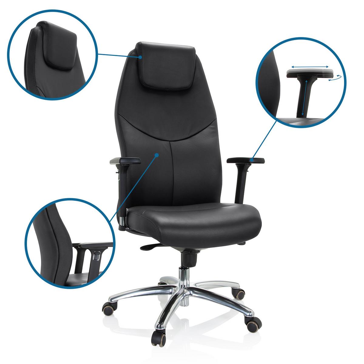 Chefsessel Ferrara Schwarz Bis 220 Kg - Silberfarben/Schwarz, Basics, Leder/Kunststoff (70/126/70cm) - MID.YOU