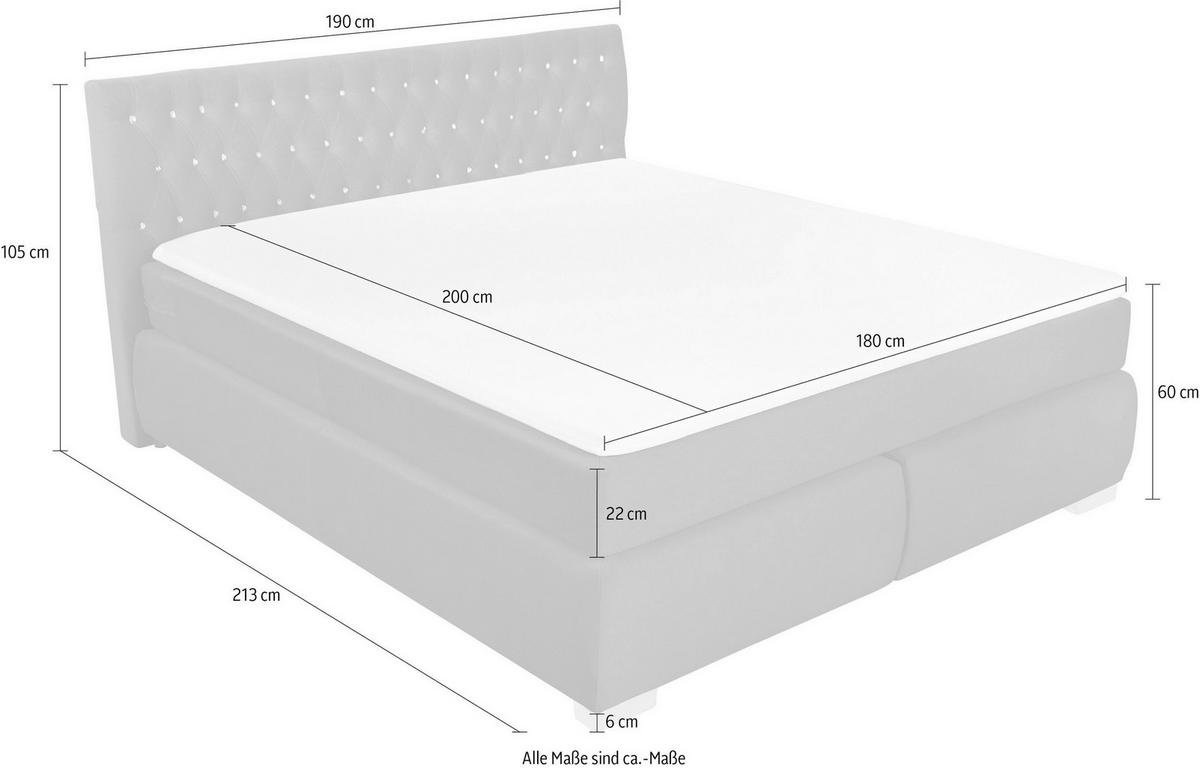 Boxspringbett Rumba inkl. Matratze 180x200 - Platinfarben/Grau, Basics, Textil (180/200cm) - Livetastic