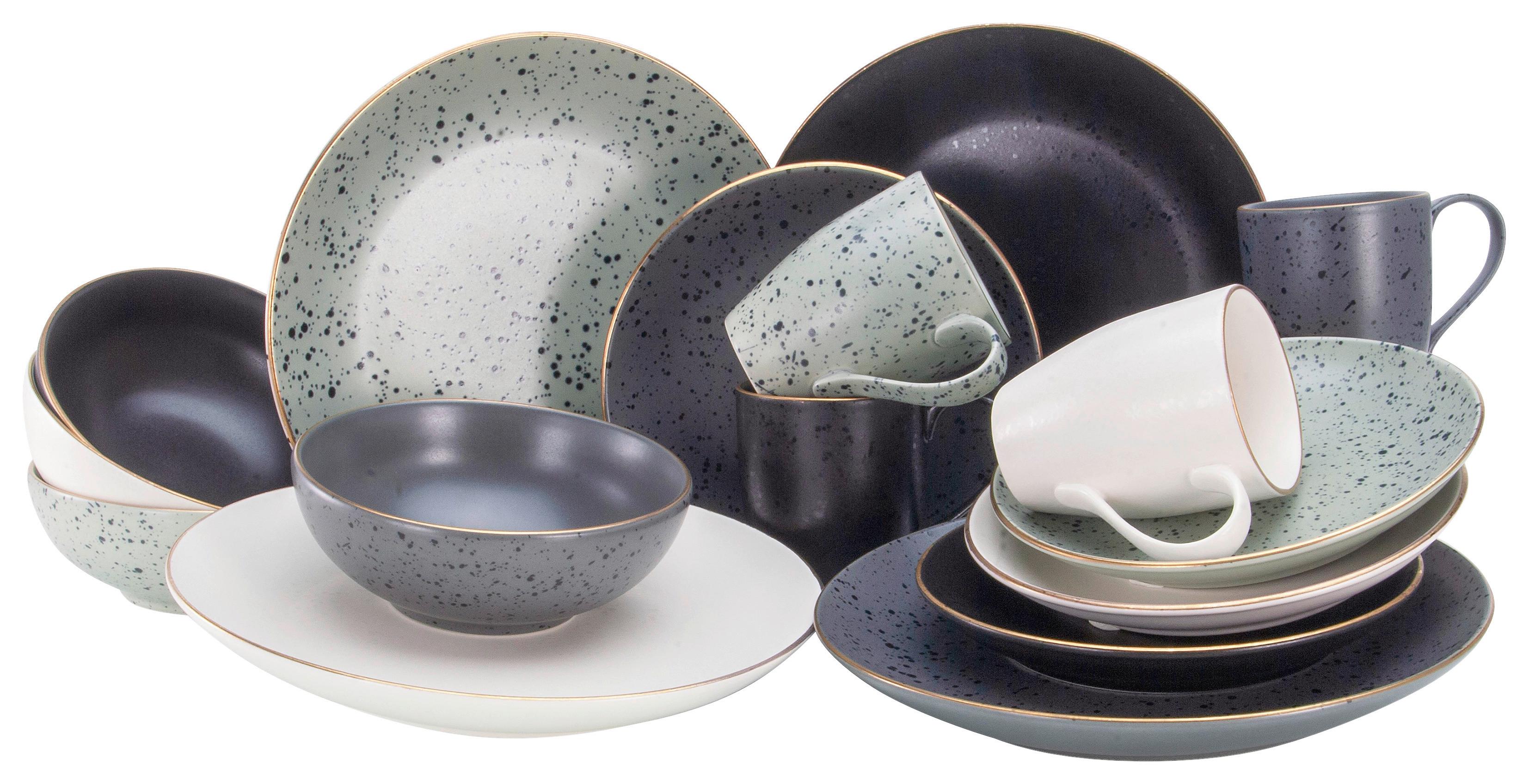 Kombinovaný servis 16-dílny - čierna/sivá, Trend, keramika - Creatable