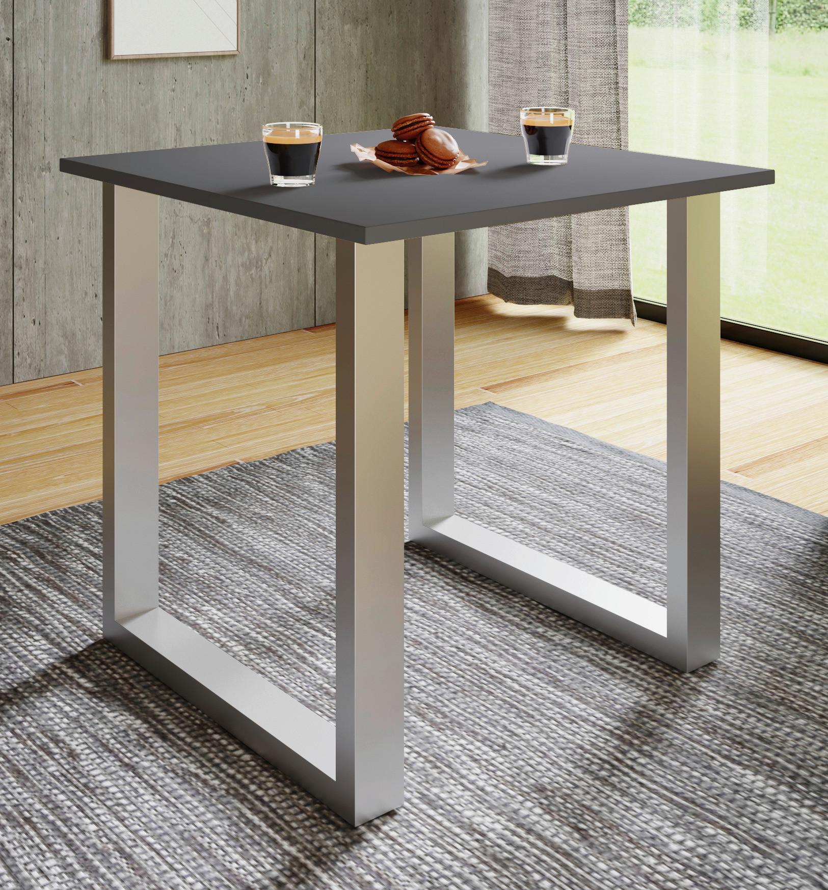 Esstisch Xona Anthrazit/Silberfarben - Anthrazit/Silberfarben, Design, Holzwerkstoff/Metall (80/80/76cm) - MID.YOU