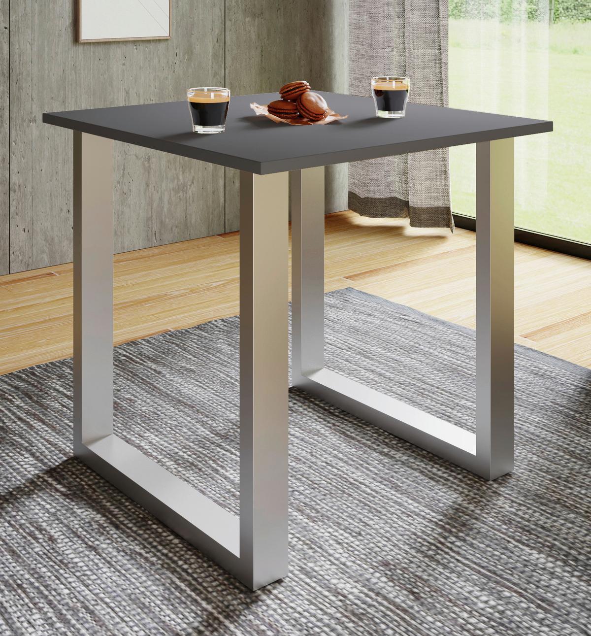 Esstisch Xona Anthrazit/silberfarben - Anthrazit/Silberfarben, Design, Holzwerkstoff/Metall (80/80/76cm) - MID.YOU