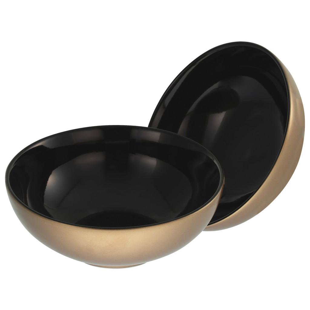 Müslischalenset Steinzeug Schwarz/Goldf. 2--Teilig. Ø 16 cm