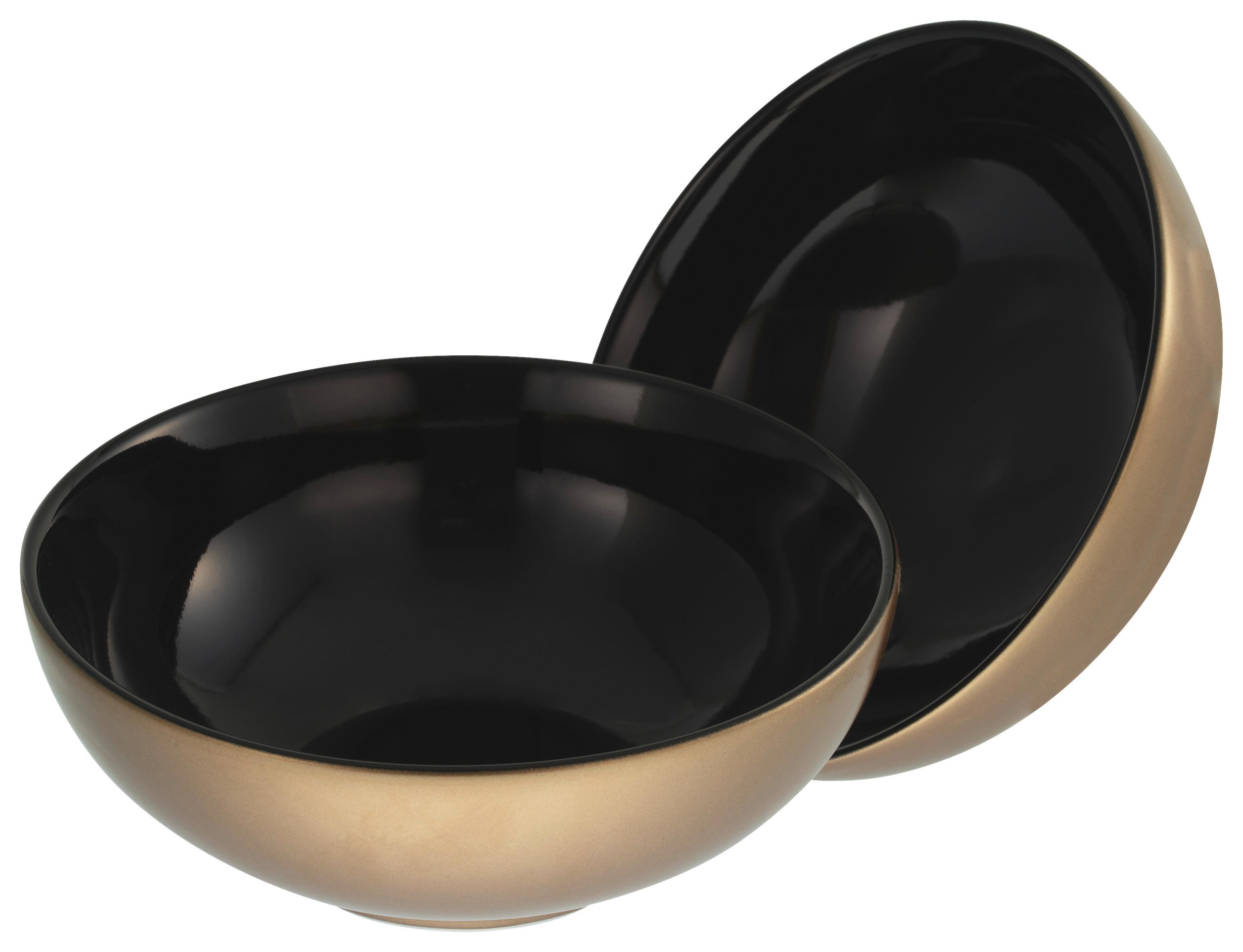 Müslischalenset Steinzeug Schwarz/goldf. 2-Tlg. Ø 16 Cm