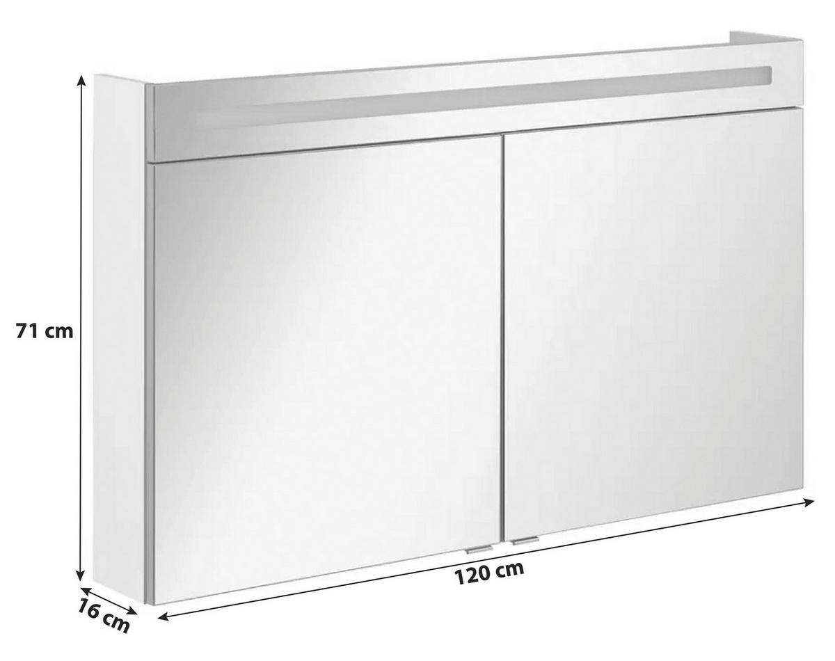 Spiegelschrank B.clever Mit Led 2-Türig Bxhxt: 120x71x16 Cm - Weiß, MODERN, Glas/Holzwerkstoff (120/71/16cm) - MID.YOU