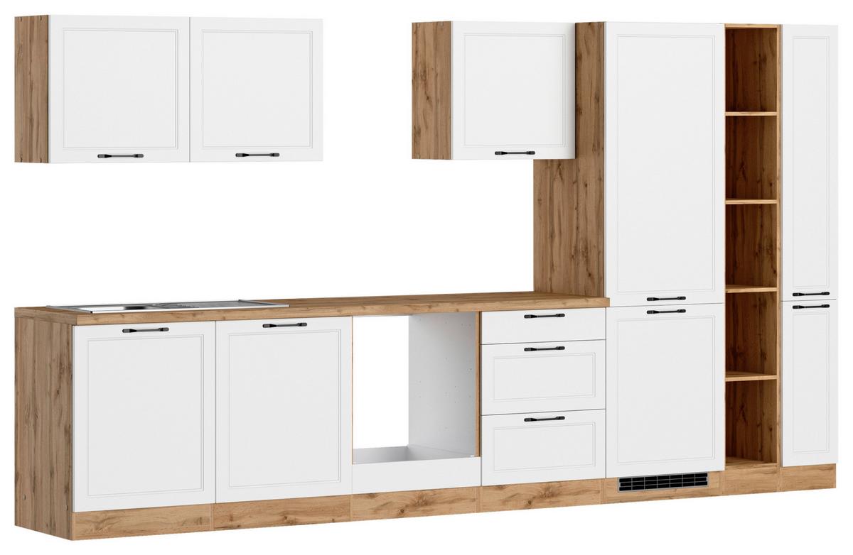 Küchenzeile Meran ohne Geräte B: 360 cm Weiß/Eiche Dekor - Eiche Wotan/Weiß, LIFESTYLE, Holzwerkstoff (360cm) - Held