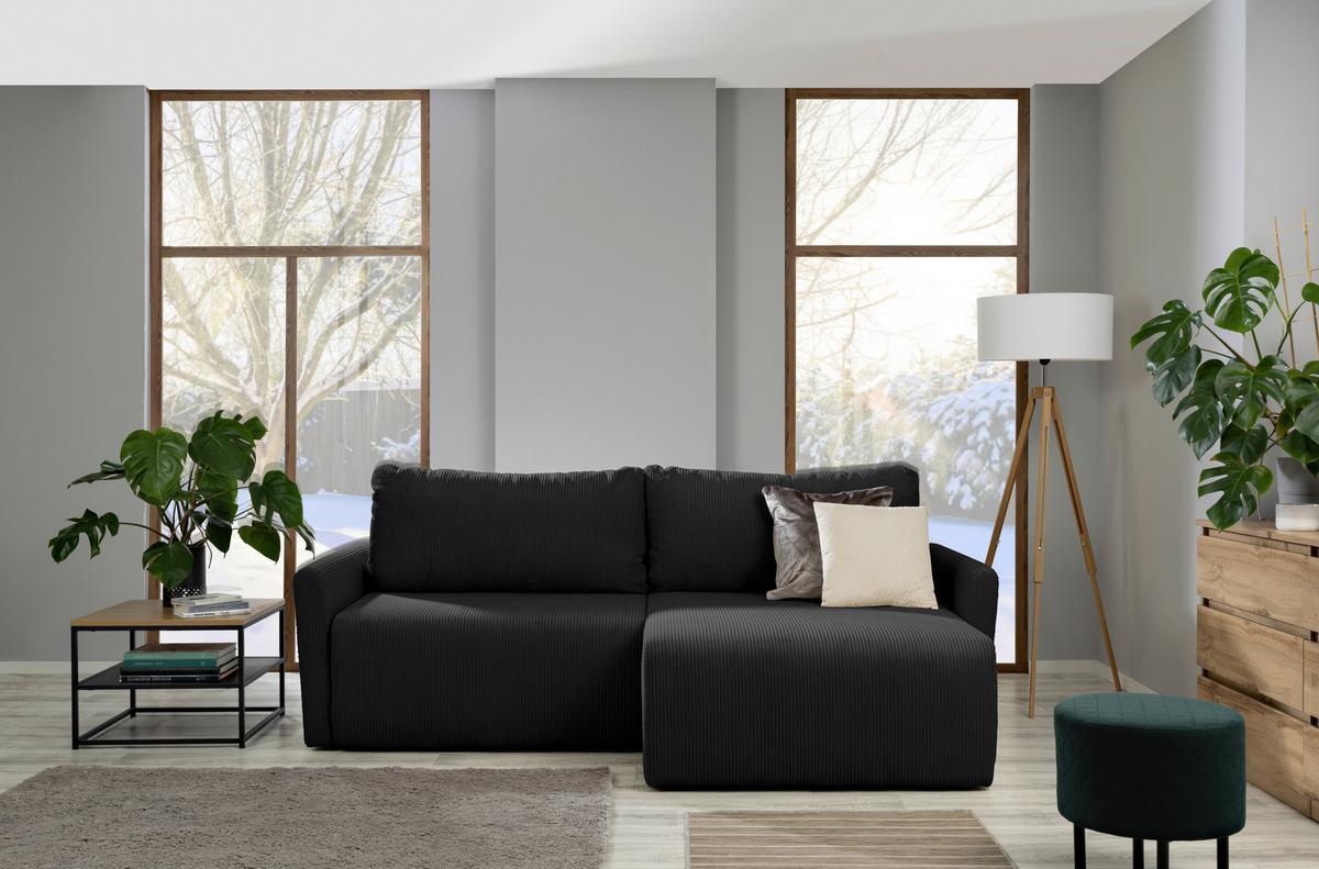 Ecksofa mit Schlaffunktion Sonos, Schwarz 228x146 cm - Ecru/Schwarz, MODERN, Textil (228/146cm)