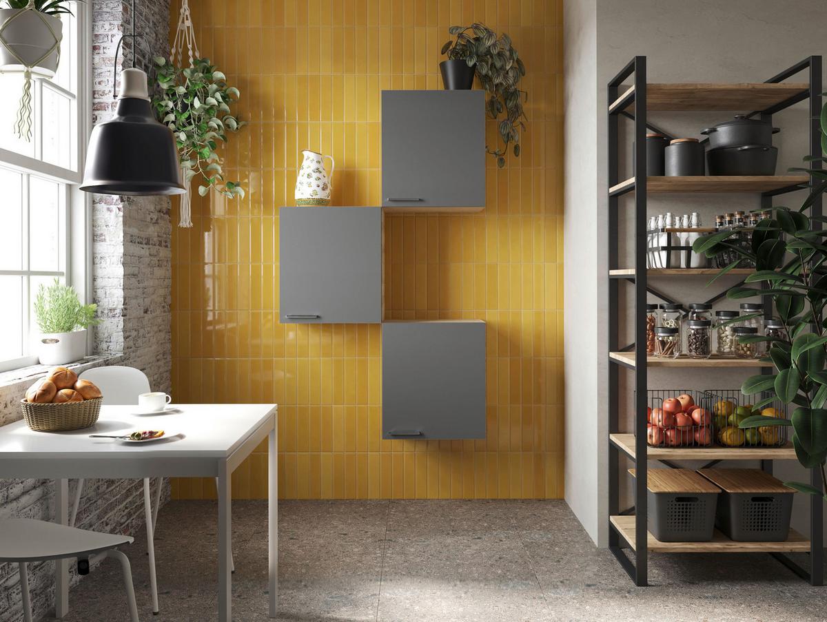 Küchenoberschrank Merle Grau/Eiche Dekor B:100cm - Eichefarben/Grau, Basics, Holzwerkstoff (100/168,3/34,6cm) - Respekta