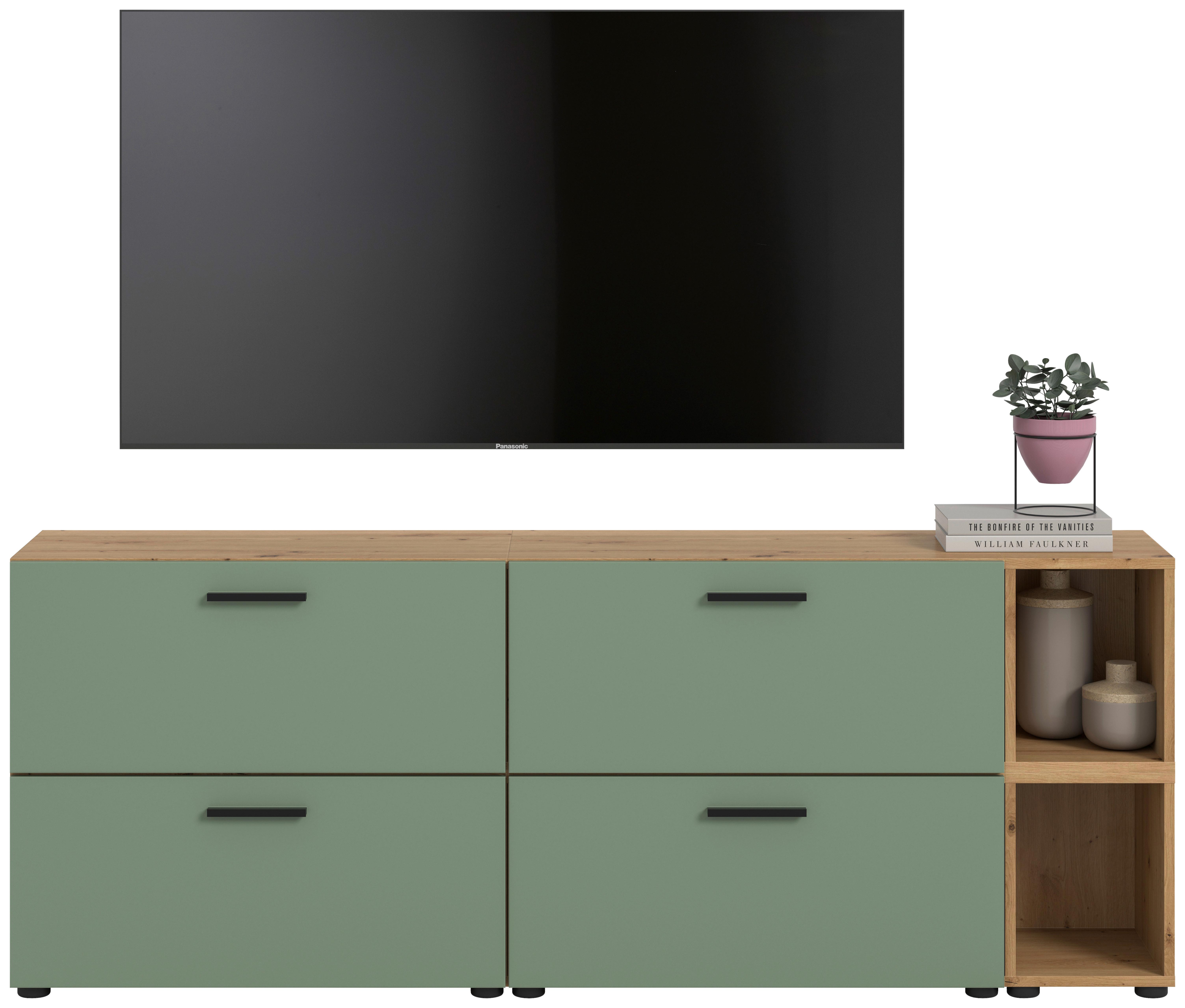 Wohnwand, The ONE 6, B: 176 cm Olivgrün/Artisan Eiche Dekor - Schwarz/Weiß, Trend, Holzwerkstoff (176/67/34cm)