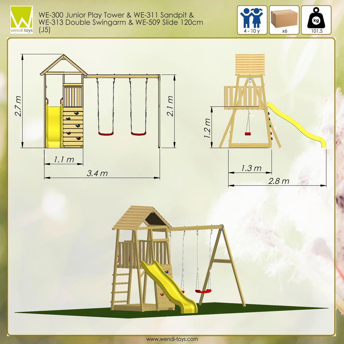 Spielturm Pinguin Gelb/Naturfarben, B: 340 cm - Gelb/Naturfarben, KONVENTIONELL, Holz (340/270/280cm)