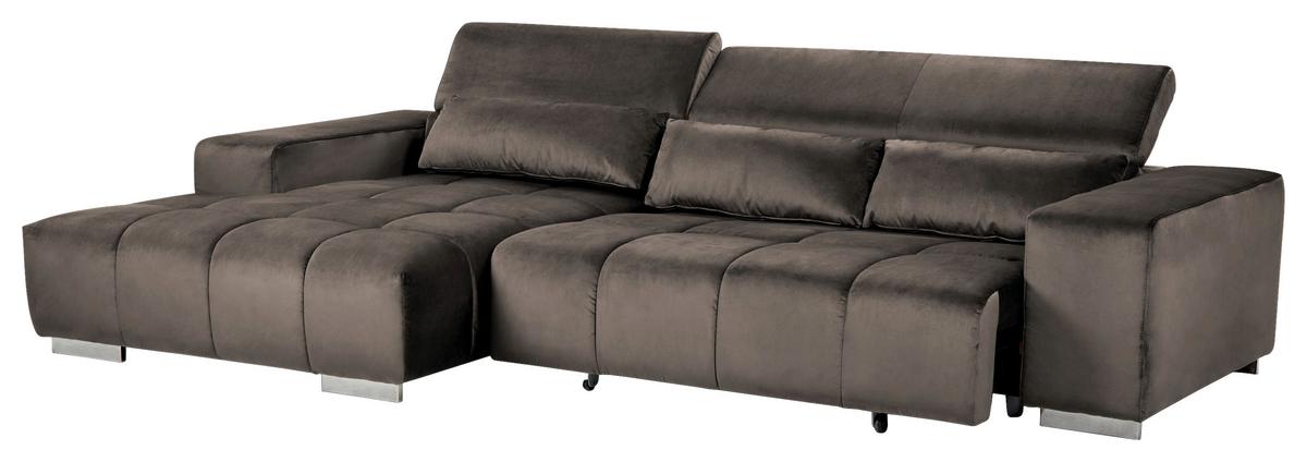 Ecksofa mit Relaxfunktion Orion Kopfstütze Klappbar Silberfar. - Silberfarben, KONVENTIONELL, Textil (186/307cm) - Livetastic