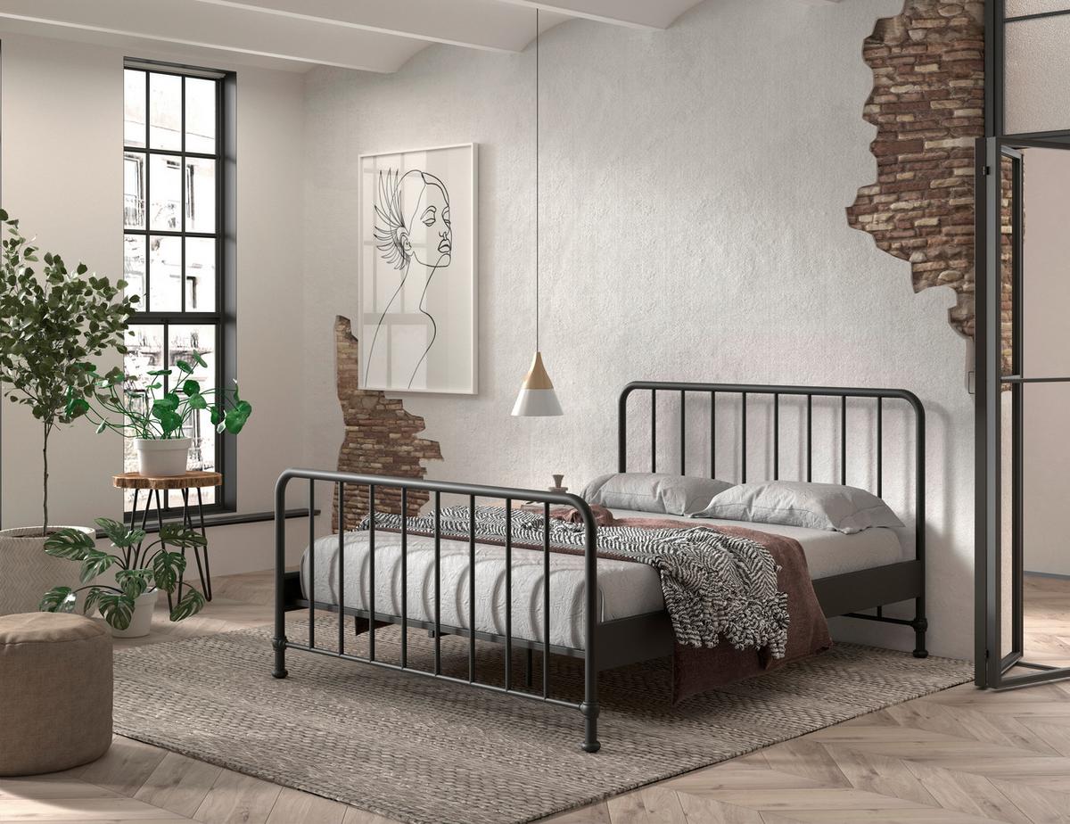 Postel pro děti a mládež 160x200cm - černá, Romantický / Rustikální, kov/dřevo (160/200cm) - MID.YOU