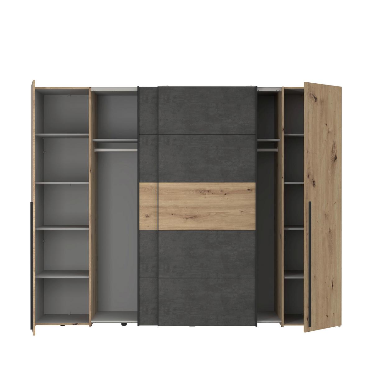 Drehtürenschrank 270cm Narago, Eichefarben/Dunkelgrau - Eichefarben/Dunkelgrau, MODERN, Holzwerkstoff/Kunststoff (270/210/61cm) - MID.YOU