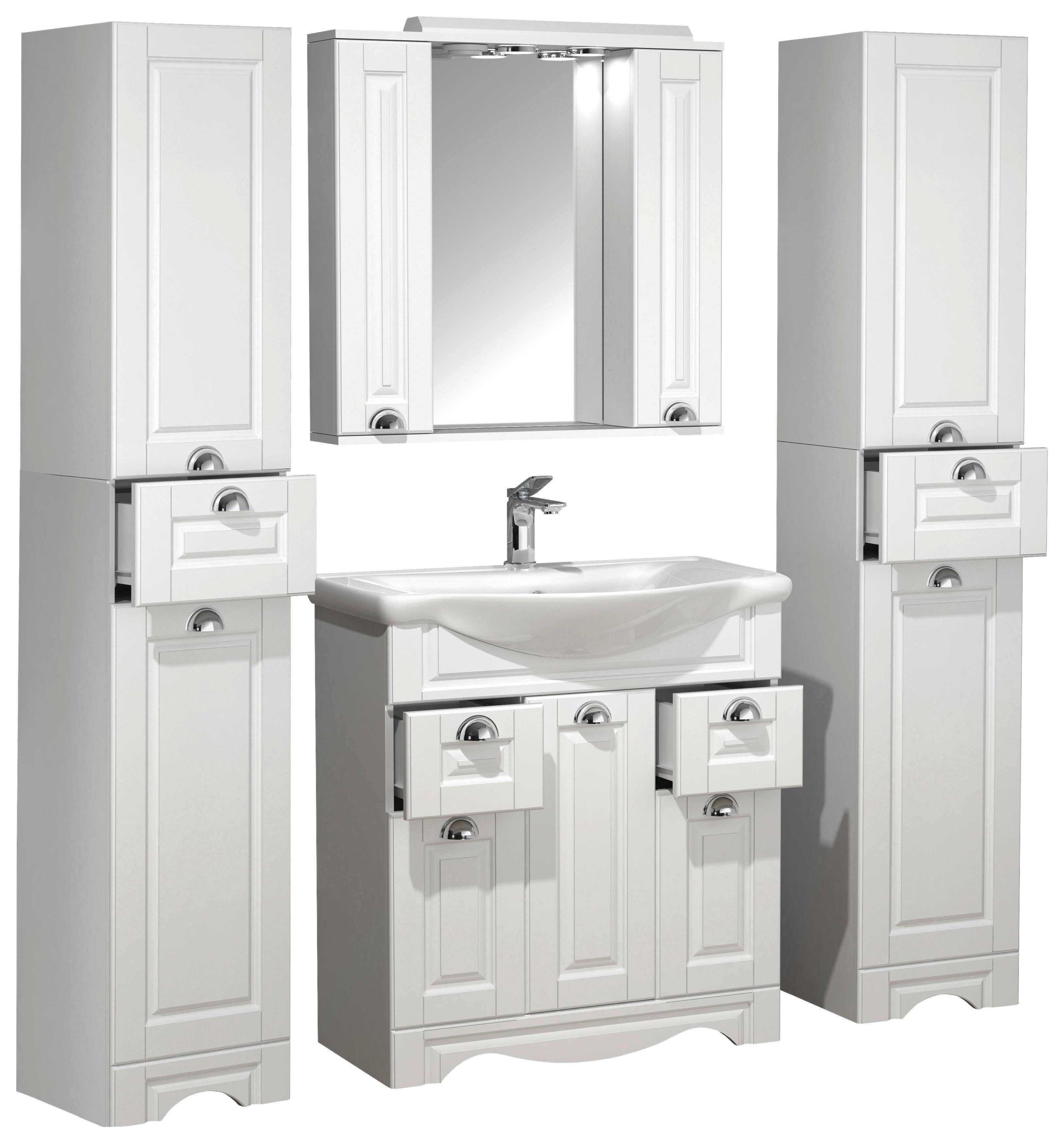 Badmöbel-Set 5-Tlg. Casalo XL B: 140 cm Weiß Dekor - Weiß, MODERN, Glas/Keramik (140cm) - MID.YOU