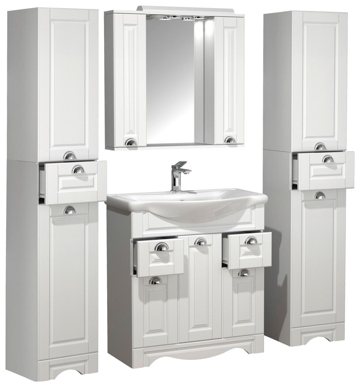 Badmöbel-Set 5-Tlg. Casalo XL B: 140 cm Weiß Dekor - Weiß, MODERN, Glas/Keramik (140cm) - MID.YOU