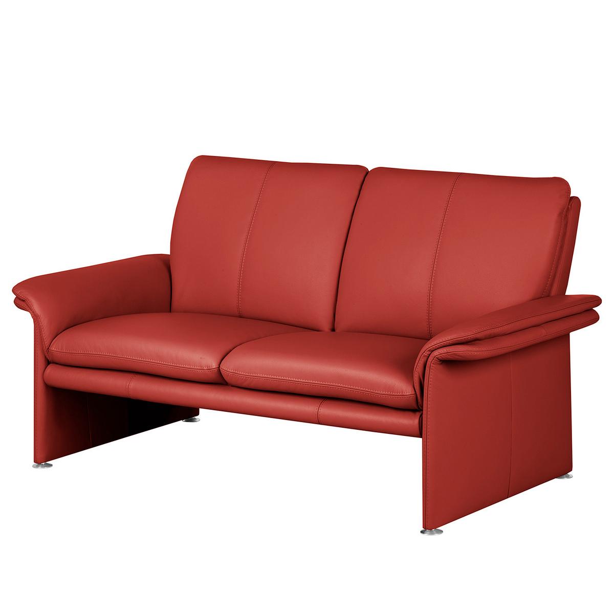 2-Sitzer-Sofa Comodo Echtleder Rot B: 164 cm - Silberfarben/Rot, Design, Leder (164/90/88cm) - Livetastic