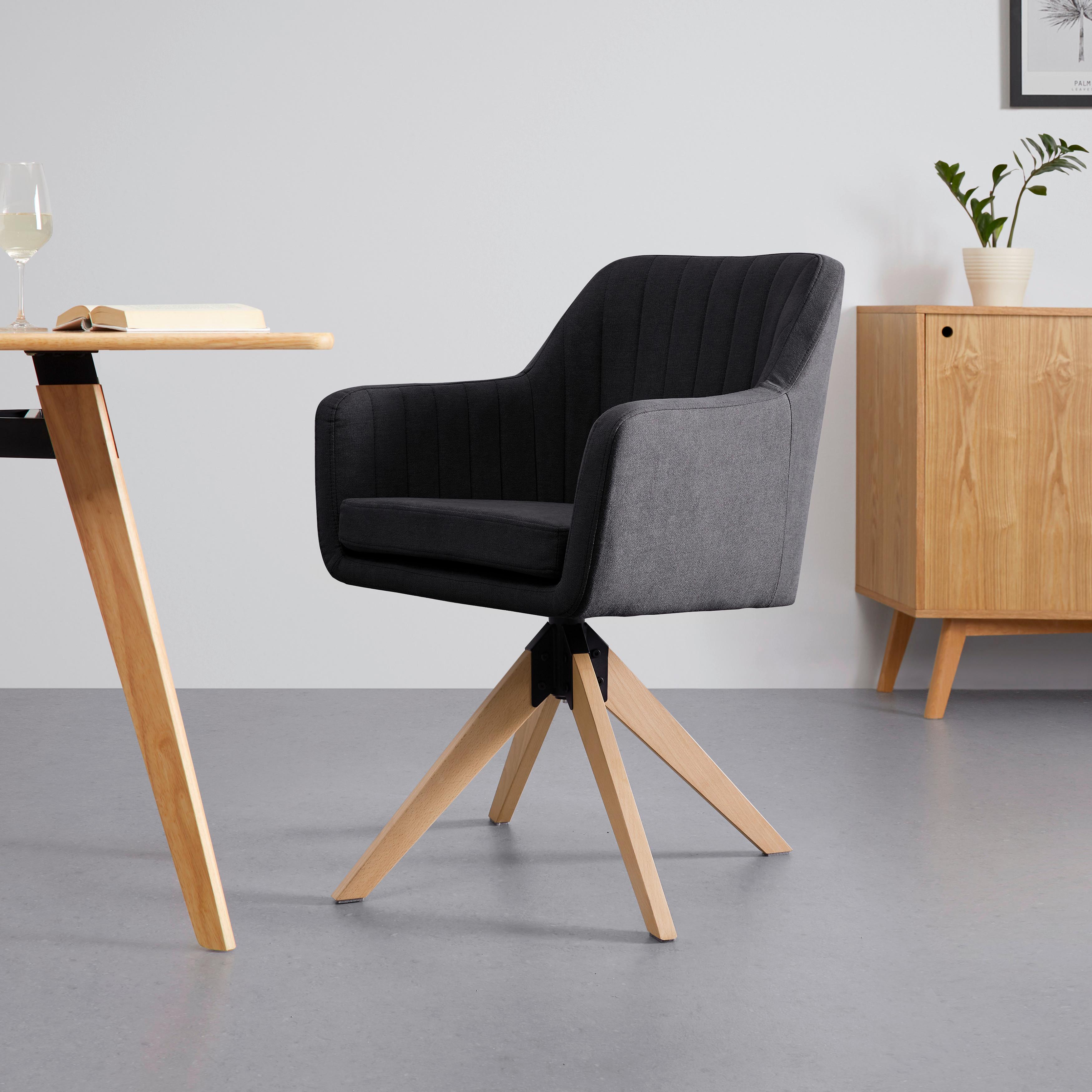 Sametová židle Lucita, otočná, nohy dřevo - přírodní barvy/antracitová, Moderní, kov/dřevo (59/88/60cm) - Bessagi Home