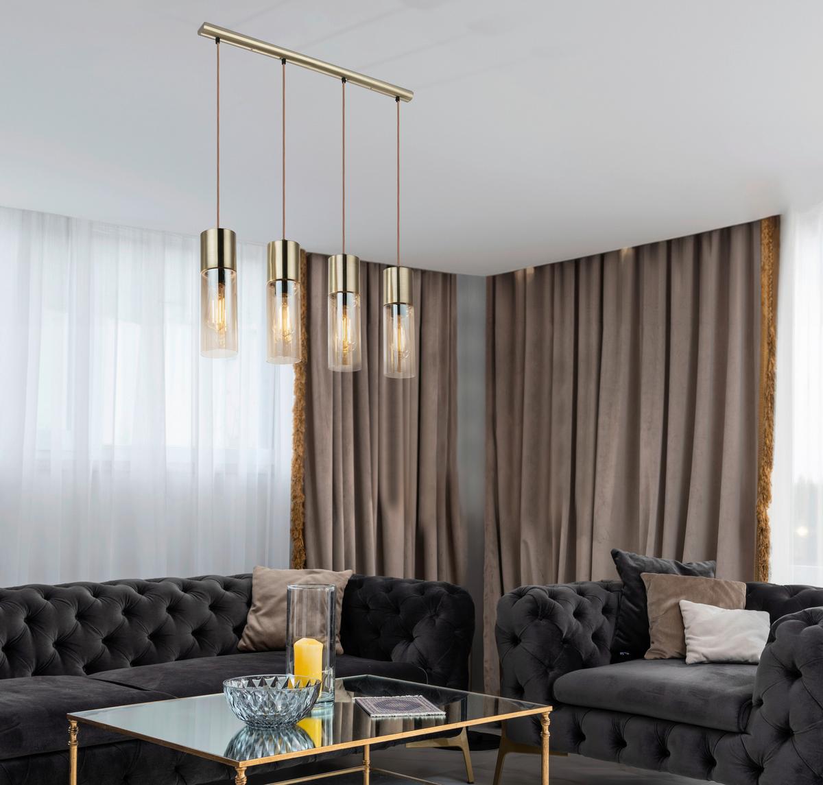 Hängeleuchte Nopä - Champagner/Goldfarben, KONVENTIONELL, Glas/Metall (80/9/156cm)