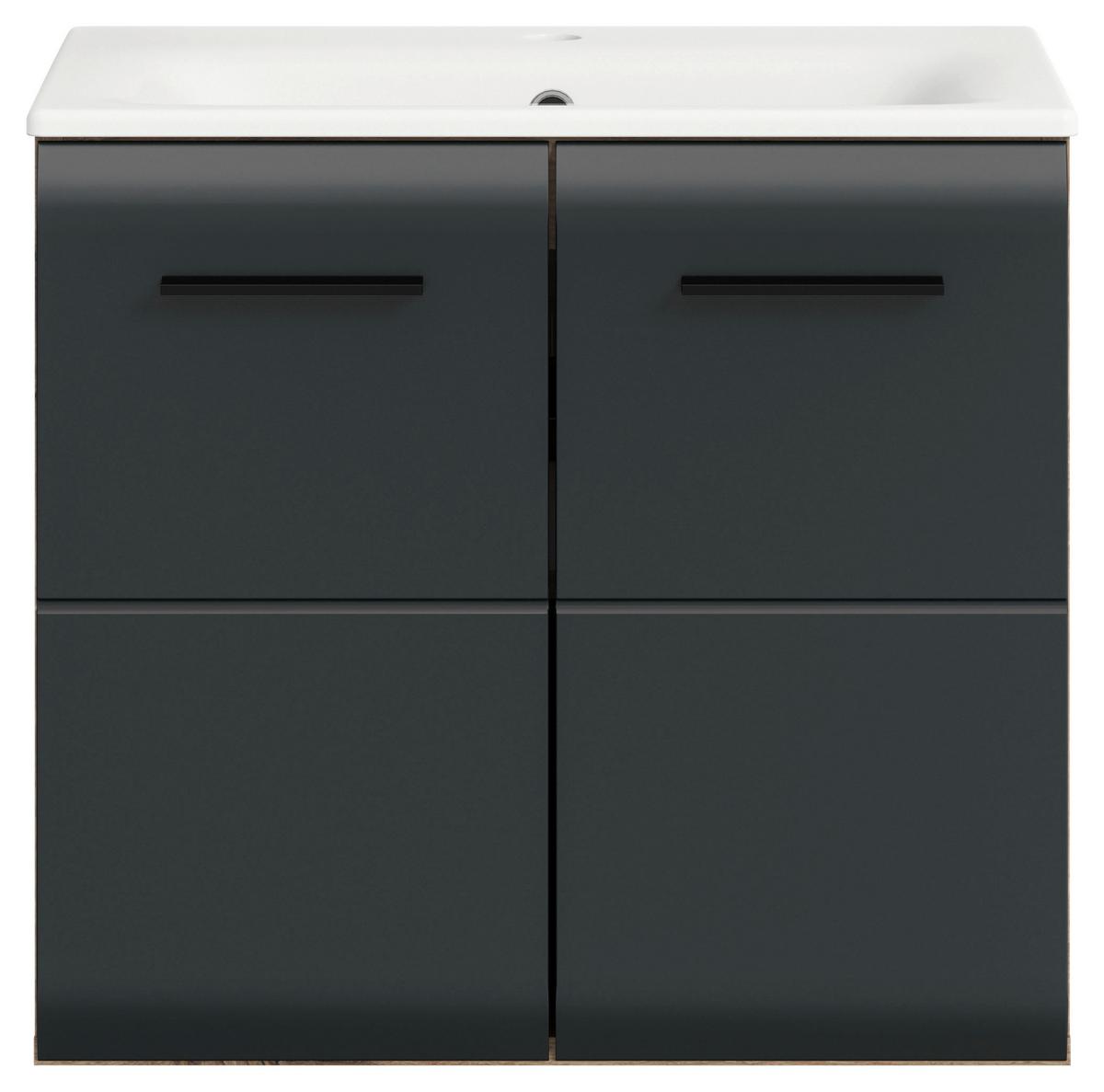 Waschtischkombi Ice Schwarz/Eiche Dekor B: 60cm - Eiche dunkel/Schwarz, Basics, Keramik/Holzwerkstoff (60cm) - MID.YOU