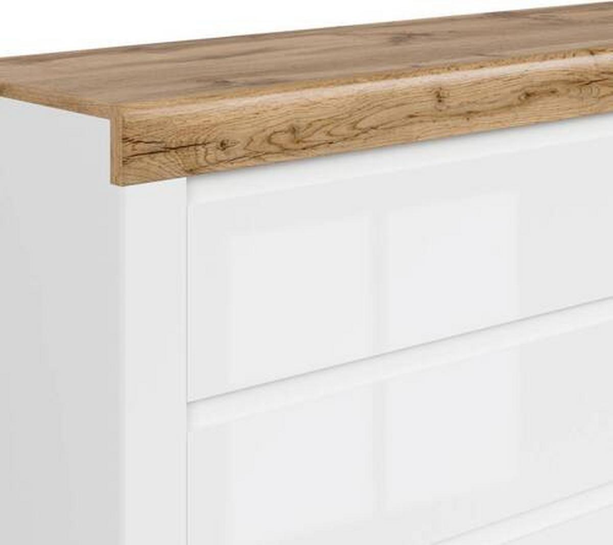 Kommode Holten Chest Of Drawers - Weiß Hochglanz/Eiche Wotan, Design, Holzwerkstoff (156/83,5/42cm)