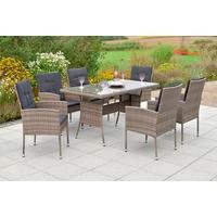 Gartenmöbel Set 7-tlg. Menorca Kunststoff mit Kissen - Braun/Grau, MODERN, Glas/Kunststoff - Gardenson