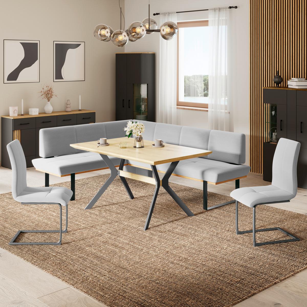 Eckbank Tristan Webstoff hellgrau, S:175x225cm - Hellgrau/Schwarz, MODERN, Holz/Textil (175/225cm) - James Wood