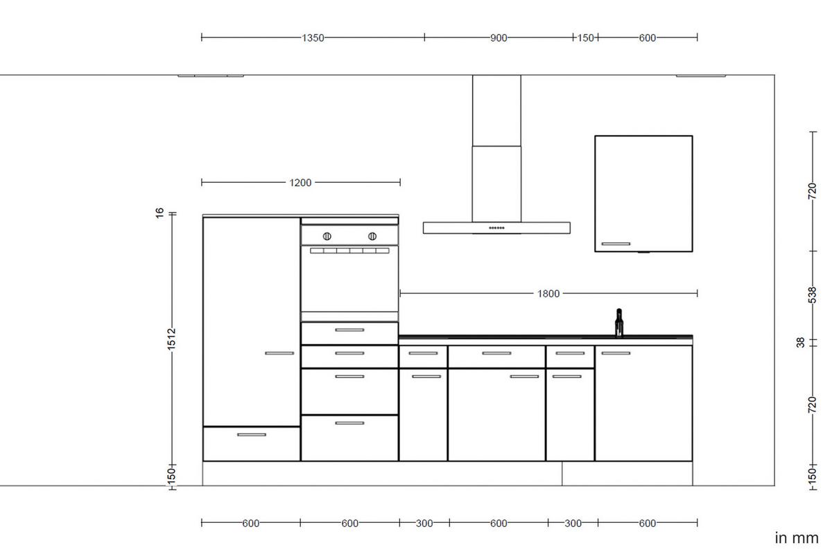 Küchenleerblock Easytouch Low-Line, L4 Links - Eichefarben/Rot, MODERN, Holzwerkstoff (300cm) - Nobilia