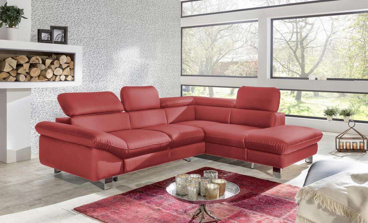 Ecksofa Mit Schlaffunktion Driver Rot Lederlook - Chromfarben/Rot, MODERN, Textil (266/214cm) - MID.YOU