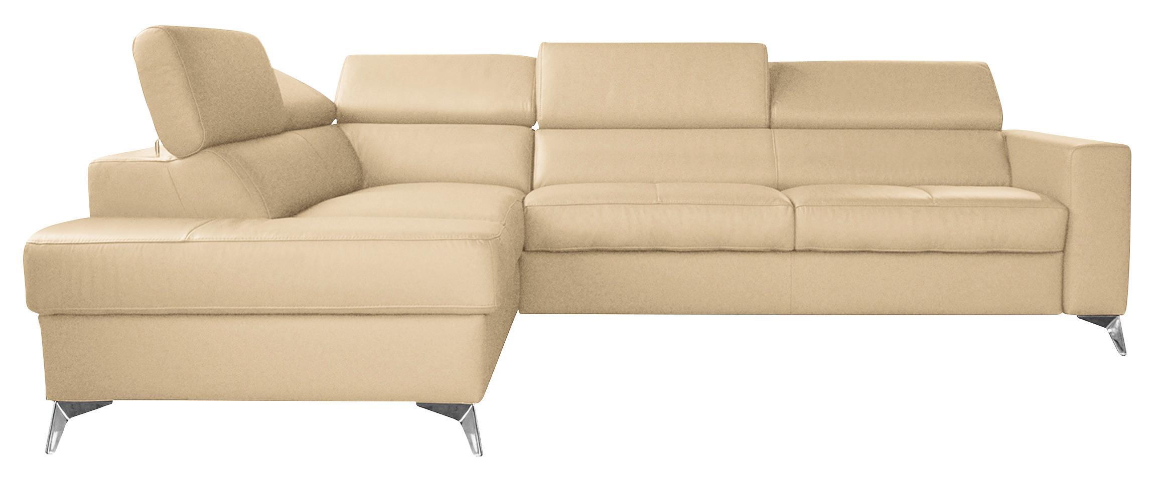 Ecksofa Mondo, Beige S: 208x286 Cm - Chromfarben/Beige, Design, Leder/Textil (208/286cm) - Livetastic
